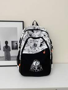 Mochila funcional 23L con estampado de astronauta, resistente al agua, ligera.Mochila universitaria para portátil, multifuncional para estudiantes y hombres, ideal para escuela, universidad, viajes y playa, perfecta para vuelta al colegio - Blanco y Negro - Ver 1