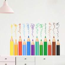 1pc 2D Colorful Colored Pencil Line Wall Sticker, Minimalist Hand-Drawn Natural Element Classroom Culture Wall Self-Adhesive Decorative Sticker - MK49057 - View 1