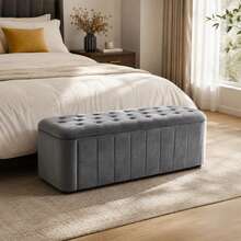 Velor Bench With Storage Space, Modern Upholstered Bench With Rounded Corners, Chest Of Drawers With Storage, Padded Stool For Bedroom, Living Room, Hallway, 132 X 47.5 X 44 Cm - A - View 1
