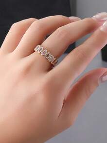 1pc Oval Cubic Zirconia Women's Ring, Copper Plated Gold Material, Suitable For Daily Wear And Evening Parties - Oval Ring - View 3