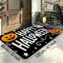 1pc Black Background White Text Pumpkin & Bat Pattern Entryway Doormat, Simple Vintage Style Polyester Rectangular Non-Slip Easy-To-Clean Mat For Halloween Holiday Doorway, Hallway, Yard - 0714+MZGJ - View 11