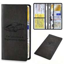 PU Leather Car Registration & Insurance Card Holder, Car Registration & Insurance Card Holder, Car Folder Glove Box Organizer, Car Insurance Folder, Unisex Car Glove Box Organizer (Black) - Black - View 7