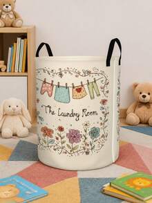 Fashionable Pastoral Style Clothes Rack & Floral Print Laundry Basket, Suitable For Laundry Room, Bedroom, Bathroom And Living Room Storage, With Handle, Perfect For Storing Clean Clothes, Blankets And Garments - Multicolor - View 3