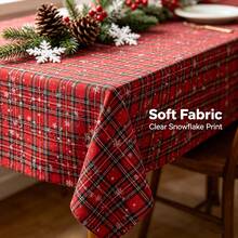 1pc Christmas Red Plaid Tablecloth With Snowflakes, Double Sided Printed Farmhouse Xmas Decorative Table Cover For Holiday Dinner Party, Rectangular Washable Fabric Table Cloth For Kitchen Dining Home Decor - Multicolor - View 3