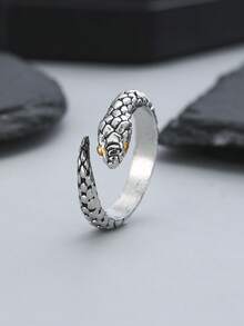 Eterna Glow 1pc Vintage Gothic Snake Rings For Men Women Retro Carved Scale Snake Open Adjustable Ring Gold Color Eyes Punk Animal Finger Ring Party Jewelry Gift - Ring - View 3