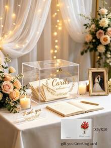 Elegant Acrylic Wedding Card Box With Lock - Transparent Guest Book Box, Suitable For Graduation, Birthday Party And Gift Storage Box - Multicolor - View 1