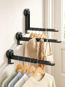 1/2pcs Suction Cup Telescopic Clothes Drying Rack, Wall-Mounted Hanger, No Drilling Foldable, Suitable For Various Clothes Hangers, Towels, Applicable To Bathroom, Balcony, Indoor Window - Multicolor - View 3