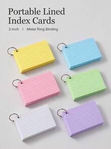 50 Pages/100 Sides Writable, 3-Inch Colorful Index Cards With Keychain, Durable Flashcards, 5 Colors Assorted (50 Cards Per Color), Portable Learning Note Cards, Back To School Essential - Multicolor - View 6