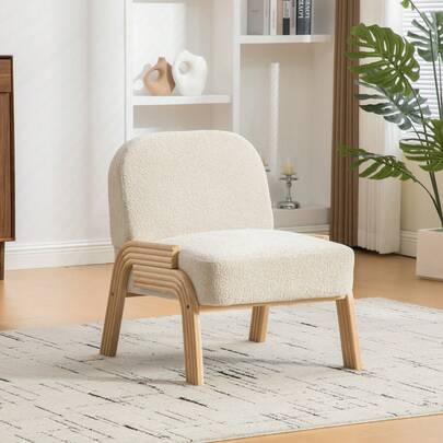 Scandinavian Fabric Lounge Chair - Soft Chenille Fabric And Sturdy Wooden Frame, Ideal For Living Room & Bedroom, Beige, 72 X 61 X 78 Cm