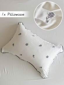 1pc Black Embroidered Rose Ruffle Edge Pillowcase, French Princess Style Decorative Throw Pillow Cover Suitable For All Seasons, Pastoral Style Simple Gentle Decorative Long Pillowcase, Machine Washable, No Filling Included - Black and White - View 5