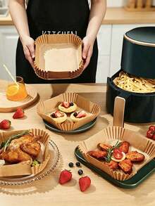 5/50/100pcs Square Disposable Non-Stick Air Fryer Baking Paper, Multi-Purpose Liner For Baking Tray And Plate, BBQ Home Cooking Utensil Storage, Kitchen Accessories, Personalized Gift For Back To School, New Year, Valentine's Day, Graduation Season - Multicolor - View 8