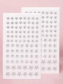 2PCS Geometric 3D Large & Small Silver White Shiny Pentagram Rhinestone Face Gems, Y2K Self-Adhesive Glitter Face Decor For DIY Concert Disco Party,Halloween Costume - White - View 7
