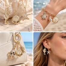 1pc 18K Gold Plated Marine Life Ocean Animals Charms Cubic Zirconia Pendants Starfish Seahorse Shell Turtle For DIY Necklace Jewelry Making - Gold - View 8