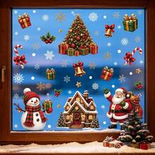 Christmas Stickers Creative Snowflake Snow House Glass Stickers Cartoon Santa Claus Static Cling Stickers, Holiday And Party Decoration Window Decals, Home Stickers Glass Window Display Decoration Wall Stickers - 1PC - View 5