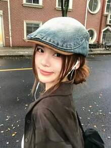 1件 2026新款復古鉚釘報童帽女款，春夏休閒百搭修臉貝雷帽，甜酷辣妹風 - A - 查看 5