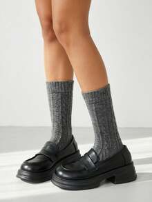 1/4/5 pares de calcetines de lana estilo romántico francés, calcetines de media pantorrilla engrosados con patrón de punto de cable para mujeres, otoño/invierno - Multicolor - Ver 3