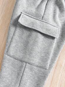 Young Boy Letter Graphic Crew Neck Sweatshirt And Sweatpants Set - Grey - View 5