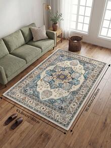 1pc Blue Bohemian Living Room Rug, Suitable For Kitchen, Dining Room, Bedroom, Room Holiday Decoration, Indoor/Outdoor, Office, Lobby, Non-Slip Doormat, Bathroom Rug, Hallway, Study, Gaming Area Rug - Dusty Blue - View 19
