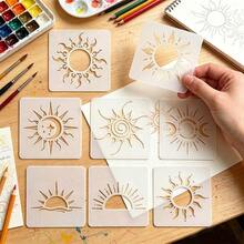 8pcs Reusable Moon Phase Stencil Set, Multi-Purpose Painting For Walls, Mats, Floors, Fabrics, Clothing, Furniture And Canvas - Sets - View 4