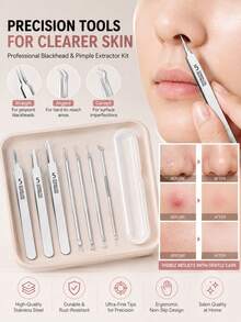 5 Ultra-Fine Blackhead Removal Needles, Suitable For Normal Skin, Acne Removal Tool, Elegant And Durable Design, Beauty Salon Facial Care Tool, With Storage Bag - Default - View 2