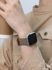 1件可愛花卉彩色格紋羊毛PU皮革錶帶，適用於Apple Watch S10/11 42/46mm 49 Ultra 女款腕帶 9 8 7 6SE 5 4 3 2 秋冬聖誕 - rainbow - 查看 10