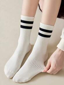 1/3/5/10 pares de calcetines a rayas negras y blancas gruesos hasta la pantorrilla, cómodos y transpirables para uso casual de negocios. Serie Shark, suaves y ligeros, - Multicolor - Ver 7