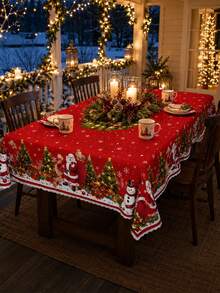 1pc Christmas Tablecloth, Santa Claus, Snowman, Christmas Tree Pattern, Christmas Wreath Design, Rectangular/Oval/Round, Suitable For Christmas Eve Party, Christmas Decoration, New Year Celebration, Living Room, Kitchen Decor - Multicolor - View 20