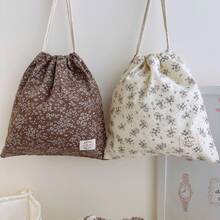 Fabric Vintage Drawstring Storage Bag For Children's Items - Brown Popcorn - View 3