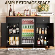 53.2" Large Coffee Bar Cabinet With Fridge Space, Mini Fridge Cabinet With Storage Cabinets , Modern Accent Coffee Bar Console Table With Sliding Door And Fluted CabinetFor Kitchen, Liquor Wine Bar Cabinet For Entryway, Kitchen, Living Room, Black - Black - View 4