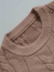 NiceArt Women's Round Neck Gradient Color Cable Knit Wool Sweater, Loose Long Sleeve Pullover, Warm, Suitable For Autumn/Winter Daily Commute, Travel, Casual Gatherings - Khaki - View 4