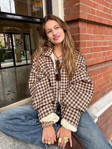 Brown Plaid Woven Women's Zipper Front Jacket - Multicolor - View 5