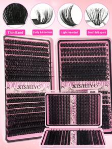 Kit d'extension de cils DIY 576 grappes 150D en fausse vison (boucle D), crée un effet de cils russes volumineux et pointus; le kit comprend de la colle à cils et du liquide de fixation, des pinces, parfait pour les fêtes, les mariages, Halloween, Noël et le port quotidien. - Multicolore - Voir 6