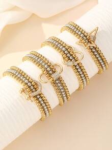 NAIZHU 1/4pcs European & American High-End Copper Inlaid Zirconia Gold Beaded Bracelet Set, Suitable For Women's Daily Wear, Dating And Party - Multicolor - View 10