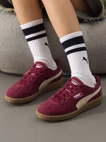 Puma 男士與女士經典復古滑板鞋 Palermo 系列，輕量透氣舒適緩震運動休閒鞋 396463-65 - 酒紅色-雪白色 - 查看 9