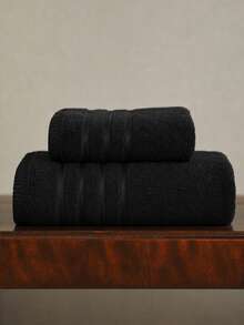 1pc/2pcs Luxury Bamboo Fiber Towel Set – Soft, Fluffy, Highly Absorbent, 2-Piece Set Includes Bath Towel And Hand Towel, Perfect For Bathroom, SPA, Gym, Hotel Quality - All Black - View 5