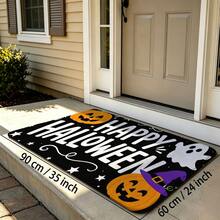 1pc Black Background White Text Pumpkin & Bat Pattern Entryway Doormat, Simple Vintage Style Polyester Rectangular Non-Slip Easy-To-Clean Mat For Halloween Holiday Doorway, Hallway, Yard - 0714+MZGJ - View 12