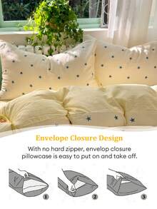 Minimalist Blue Star Bedding Set, Comfortable & Breathable Bed Sheet & Duvet Cover 4-Piece Set (1 Duvet Cover + 1 Bed Sheet + 2 Pillowcases, Duvet Insert & Pillow Insert Not Included, Pillowcase Pattern Randomly Cut) - Baby Blue - View 8