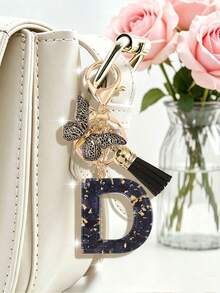 1pc Black Fashion Letter Keychain, Designed For Women's Bags, Exquisite And Compact, With Leopard Butterfly Pattern And Gold Plate 26 Letters A-Z Pendant, Suitable For Girls, Perfect As A Commemorative Gift For Valentine's Day, Teacher's Day And Halloween - Black - View 7