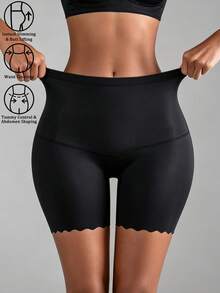 Plus Size High Waist Tummy Control Seamless Waist Cincher Butt Lifting Shaping Panties Anti-Exposure Boxer Briefs - Black - View 3
