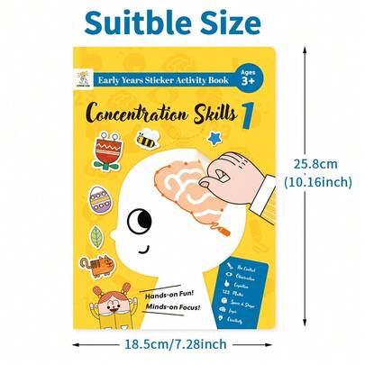 Children's Natural Scene Educational Sticker Game Book, Focus Series 1-6, Includes Detachable Sticker Pages, Animal & Plant Recognition, Maze Connection, Shape Coloring, Math Reasoning And More Exercise Types, Cognitive Sensory Early Education Picture Book, Guides Children To Observe And Think, Exercises Thinking Logic Ability, Develops Fine Motor Skills