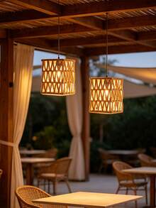 1pc Square Handmade Paper Rope Woven Pendant Light Shade, Bohemian Vintage Style Replacement Lampshade, E26/E27 Universal Lamp Base, Home Decor Lighting Accessory For B&B, Restaurant, Bar, Home, Halloween/Christmas Decoration, Soft Ceiling Pendant Light/Wall Lamp/Bedroom Lamp Shade - Semicircle - View 2