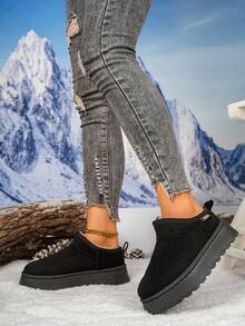 Winter New Vintage Solid Color Women's Snow Boots, Thermal Lined Women's Winter Boots, Suitable For Outdoor Casual Wear Women's Black Ankle Boots - Black - View 4
