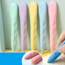 2pcs Macaron Color Perforated Grip Erasers, Ergonomic Non-Slip Large Pencil Erasers, Student Writing Correction School Supplies - A - View 4