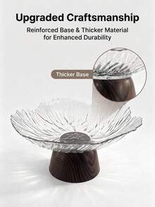 1pc High-Foot Decorative Glass Fruit Bowl With Waterproof Walnut Wood Base, Large Capacity, Scratch-Resistant And Easy To Clean, Suitable For Coffee Table, Wedding, Ramadan Iftar And Housewarming Gift - View 19