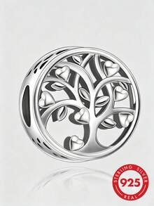 1pc 925 Sterling Silver Lucky Tree Circle Pendant With Beaded Diy Jewelry Making Kit, Unisex Birthday Gift - Silver - View 5
