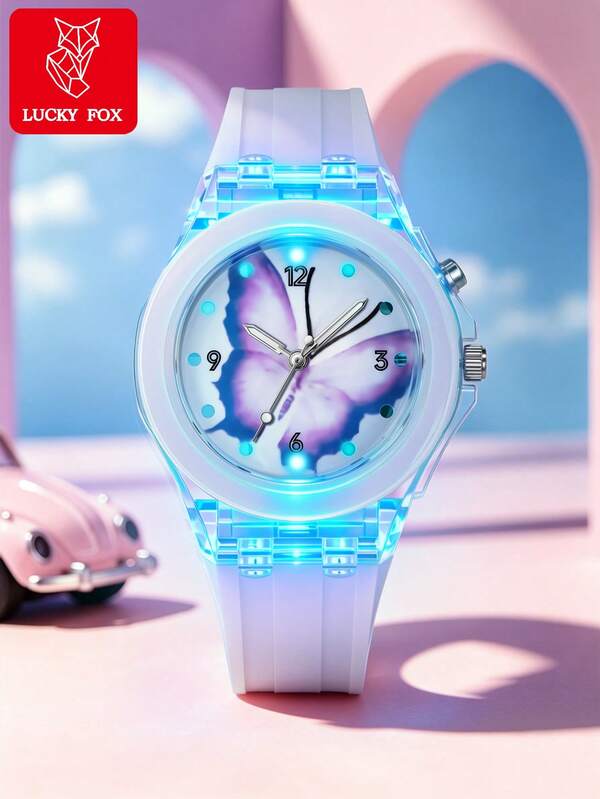 Đồng hồ đeo tay nữ Dreamy Unicorn dây silicone gradient hồng xanh, dạ quang, phong cách học sinh dễ thương nữ tính, quà tặng đồng hồ