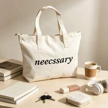 1pc New Letter Print Canvas Tote Bag For Women, Versatile Casual Commuter Shoulder Bag, Large Capacity Bag For College Students - Multicolor - View 1
