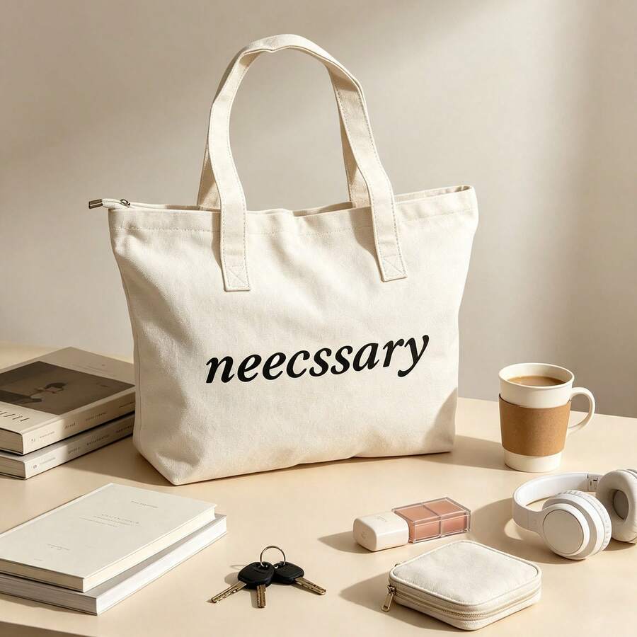 1pc New Letter Print Canvas Tote Bag For Women, Versatile Casual Commuter Shoulder Bag, Large Capacity Bag For College Students - Multicolor - View 1