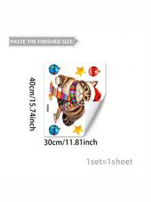 1pc Tiger Cat Christmas Hat Rainbow Scarf Colorful Ball Star Static Window Sticker, Double-Sided Visible Removable PVC Christmas Glass Decal, Holiday Window Decoration Sticker - Tabby Cat Christmas Hat Rainbow - View 6