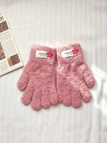 Children's 5-Finger Divided Gloves, Autumn/Winter, Unisex Baby Student Versatile Style, Five-Point Star Fabric Label Decor Gloves - Multicolor - View 5